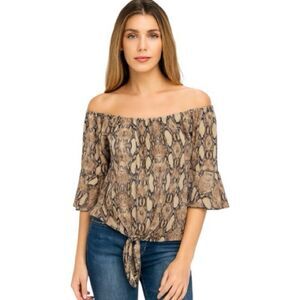 Twenty Second Women's Brown Animal Print Off-Shoulder Tie Waist Blouse S